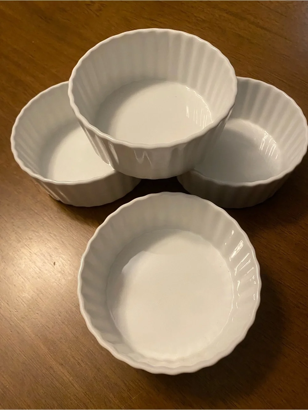 Crate&Barrel White Porcelain Fluted Ramekin Set 4